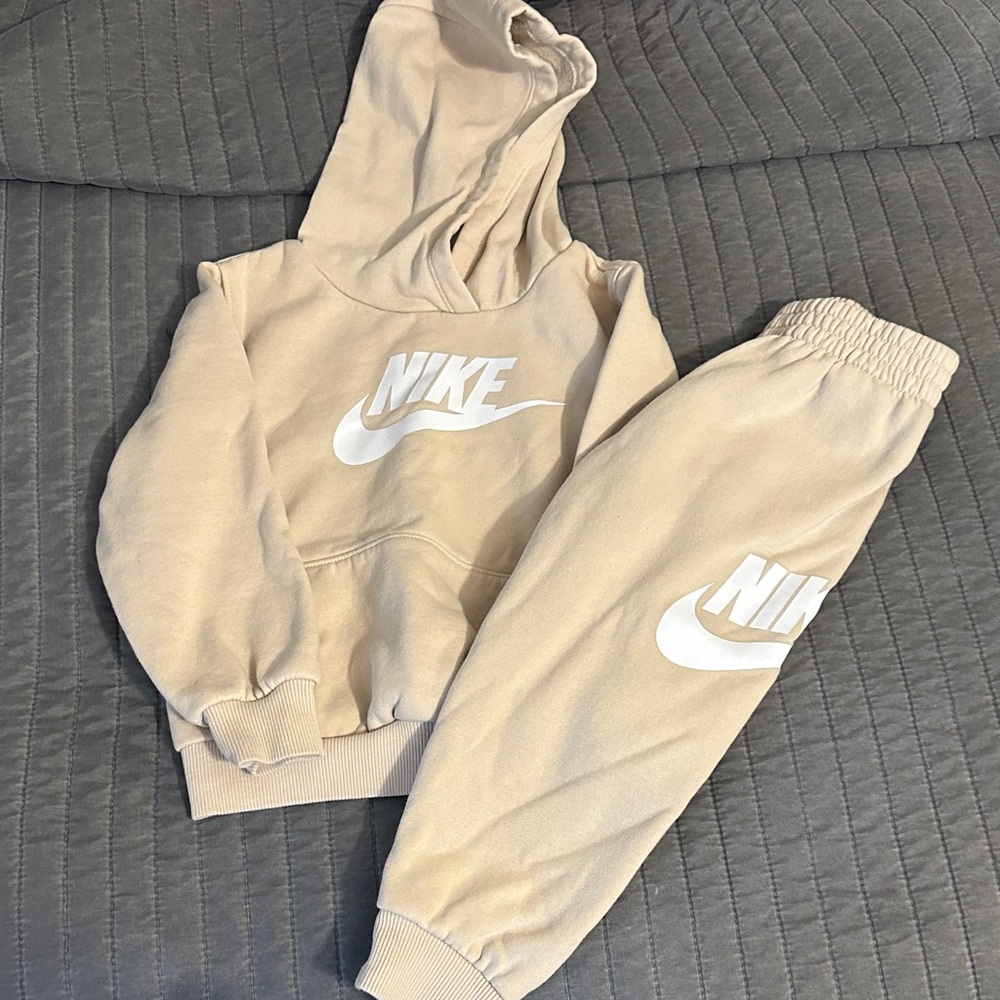 Nike Kids Beige Hoodie & Joggers Set with White Logo